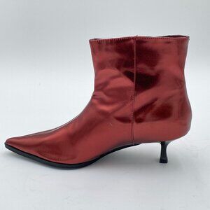 Wine Women Western Low Heeled Short Boots Pointy Toe Kitten Ankle Boot